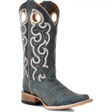 Corral Womens CircleG Blue Embroidery Cut Out Square Toe Boot