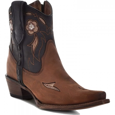 Corral Womens CircleG Camel-Dark Blue Embroidery Zipper Inlay Ankle