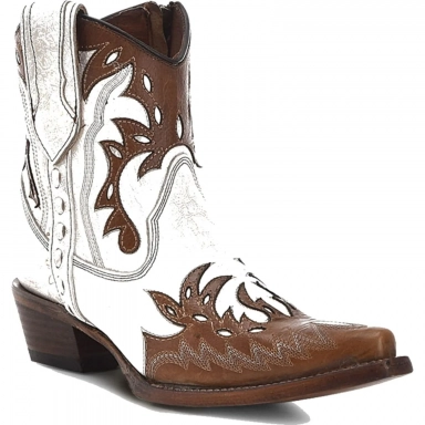 Corral Womens CircleG White-Camel Embroidery Zipper Overlay Wing Tip