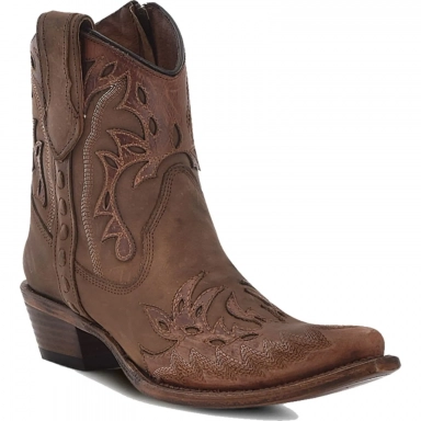 Corral Womens CircleG Cognac-Tobacco Embroidery Zipper Overlay Wing