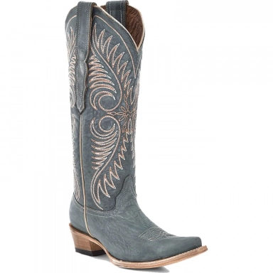 Corral Womens CircleG Distressed Blue Embroidery Boot