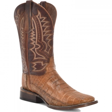 Corral Mens CircleG Tan-Shedron Caiman Embroidery Wide Square Toe Boot