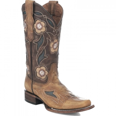 Corral Womens CircleG Sand Inlay Embroidery Square Toe Boot