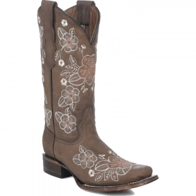 Corral Womens CircleG Brown Floral Embroidery Square Toe Boot