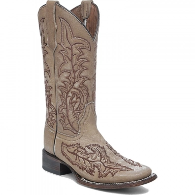 Corral Womens CircleG Sand Embroidery Wide Square Toe Boot