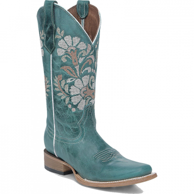 Corral CircleG Womens Turquoise Flowers Embroidery Square Toe Boot