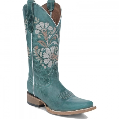 Corral Womens CircleG Turquoise Flowers Embroidery Square Toe Boot