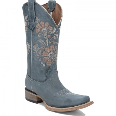Corral Womens CircleG Blue Flowers Embroidery Square Toe Boot
