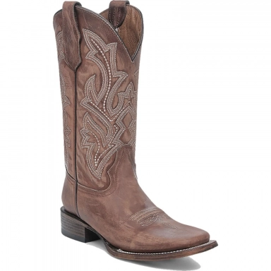 Corral Womens CircleG Brown Embroidery Wide Square Toe Boot