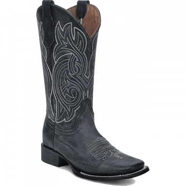 Corral Womens CircleG Black Embroidery Wide Square Toe Boot