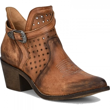 Corral Womens CircleG Brown Cut Out Strap Pointed Toe Boot