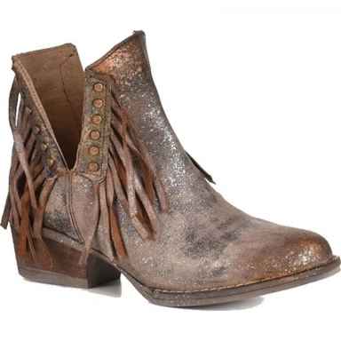 Corral Womens CircleG Brown Studs Fringes Round Toe Bootie