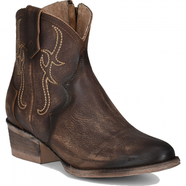 Corral CircleG Womens Tobacco Embroidery Zipper Bootie Round Toe Boot