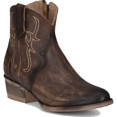 Corral Womens CircleG Tobacco Embroidery Zipper Round Toe Bootie