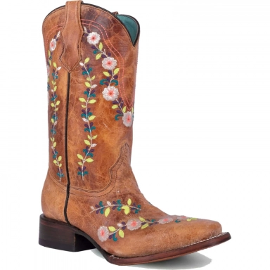 Corral Teens Honey Floral Embroidery Square Toe Glow Collection