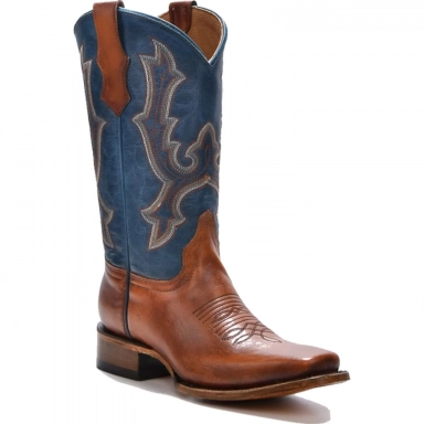Corral Teens Honey-Navy Blue Embroidery Square Toe Boot