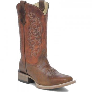 Corral Teens Brown-Shedron Embroidery Square Toe Boot