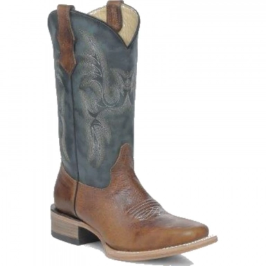 Corral Teens Brown-Blue Embroidery Square Toe Boot