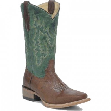Corral Teens Brown-Green Embroidery Square Toe Boot T0220
