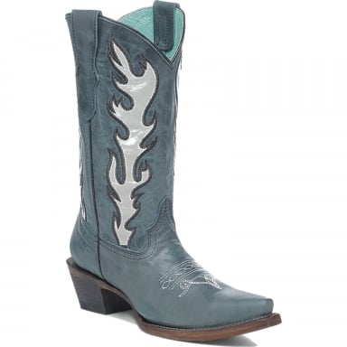 Corral Teens Blue Jean Embroidery Overlay Boot T0221
