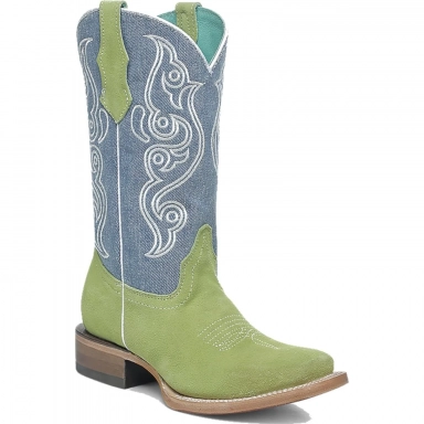 Corral Teens Lime Green-Denim Embroidery Square Toe Boot