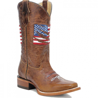 Corral Teens Brown Patriotic Embroidery Square Toe Boot T0228