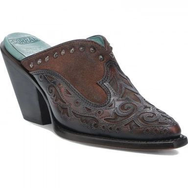 Corral Womens Brown-Chocolate Inlay Embroidery Studs Mule Boot