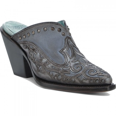 Corral Womens Sky Blue Inlay Embroidery Studs Mule Boot