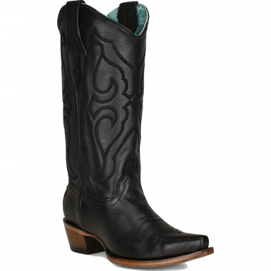 Corral Womens Black Matching Stitch Pattern Inlay Pullstraps Snip Toe Boot