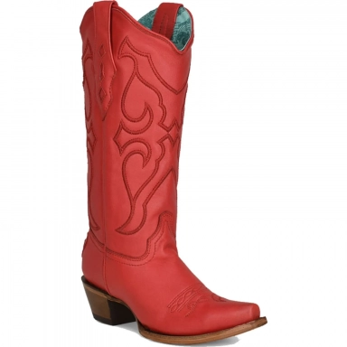 Corral Womens Red Matching Stitch Pattern Inlay Pullstraps Snip Toe