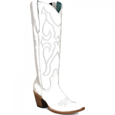 Corral Womens Pure White Matching Stitch Pattern Inlay Pullstraps Snip