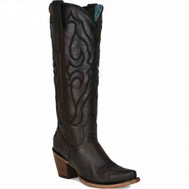 Corral Womens Black Tall Top Matching Stitch Pattern Inlay Pullstraps Snip Toe Boot