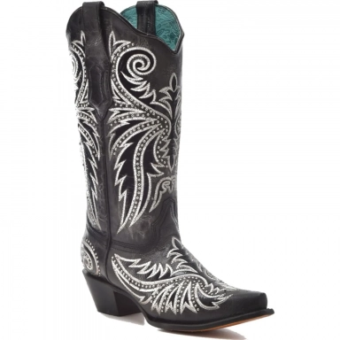 Corral Womens Black Overlay Embroidery Studs Boot