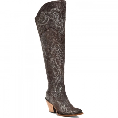 Corral Womens Brown-Silver Metallized Leather Embroidery Scrunchable