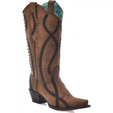 Corral Womens Brown-Black Embroidery Crystals Studs Boot