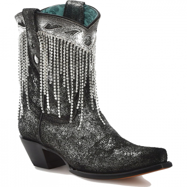 Corral Womens Old Silver Overlay Embroidery Crystals Ankle Boot