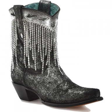 Corral Womens Old Silver Overlay Embroidery Crystals Ankle Boot