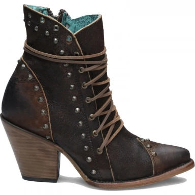 Corral Womens Brown Lace Studs Ankle Pointed Toe Boot