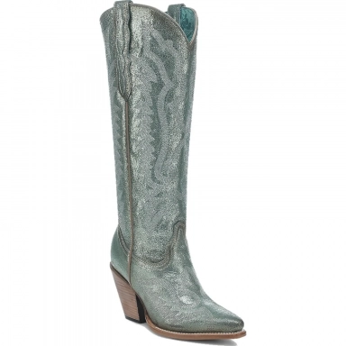 Corral Womens Green Metallized Leather Embroidery Tall Top Pointed Toe