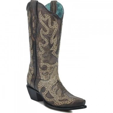 Corral Womens Brown Jute Laser Embroidery Studs Boot