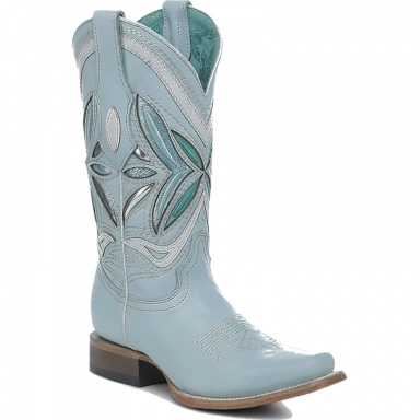 Corral Womens Blue-Metallized Butterfly Embroidery Overlay Inlay