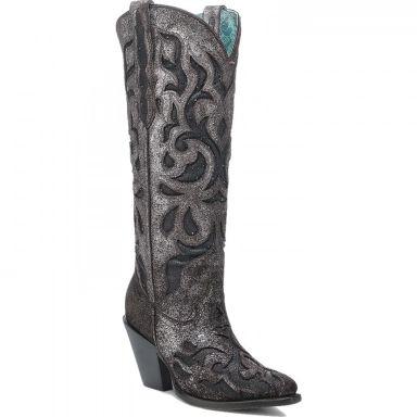 Corral Womens Brown-Black Embroidery Glitter Crystal Inlay Tall Top