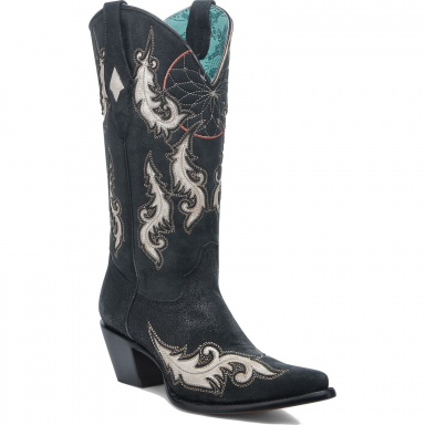 Corral Womens Black-Bone Dream Catcher Laser Embroidery Studs Pointed Toe Boot