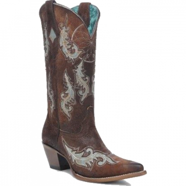 Corral Womens Brown-Turquoise Dream Catcher Laser Embroidery Studs Pointed Toe Boot