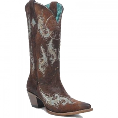 Corral Womens Brown-Turquoise Dream Catcher Laser Embroidery Studs
