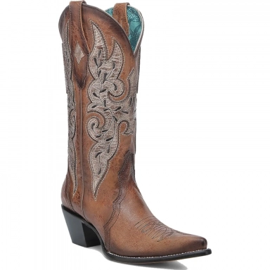 Corral Womens Cognac Embroidery Overlay Pointed Toe Boot