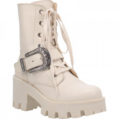 Dingo Womens Double Down Leather Bootie Cream DI933W