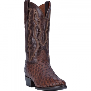 Dan Post Mens Pershing Full Quill Ostrich Brass Cowboy Boot
