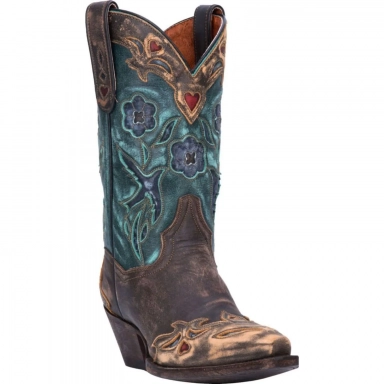 Dan Post Womens Vintage Bluebird Leather Chocolate-Teal Fashion
