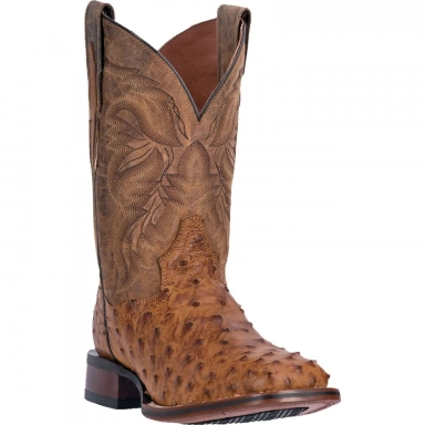Dan Post Mens Alamosa Full Quill Ostrich Saddle Tan-Brown Exotic